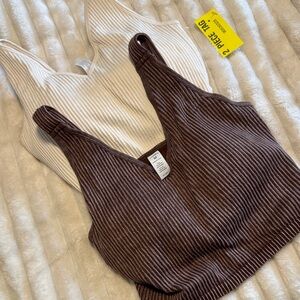 Ribbed Camisoles in Brown and Cream